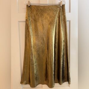 Loft Gold Metallic Midi Slip Skirt